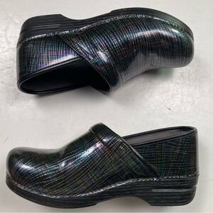 DANSKO Professional Patent Leather Clogs in Multicolored Striped